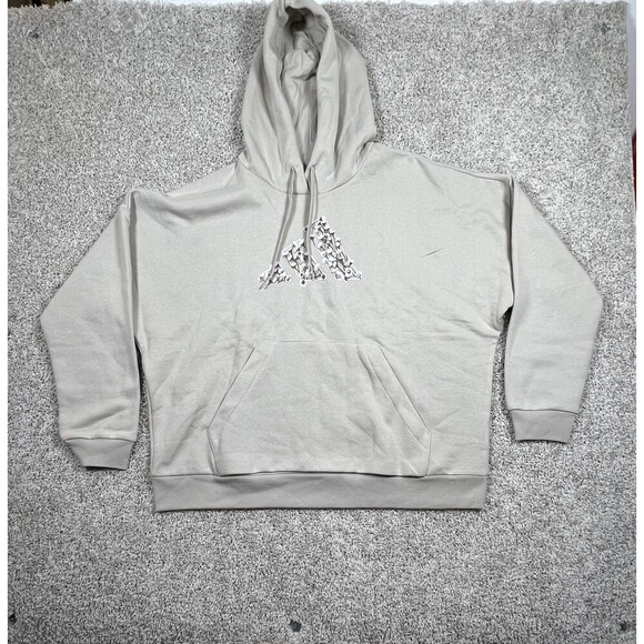 adidas Tops - Adidas Floral Logo Hoodie 2XL Light Beige Fleece Pullover NWT